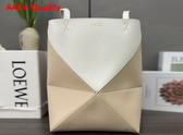 Loewe Medium Puzzle Fold Tote in Shiny Calfskin Soft White and Paper Craft Replica