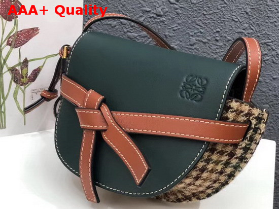 Loewe Mini Gate Bag Green Calf Leather and Tweed Replica