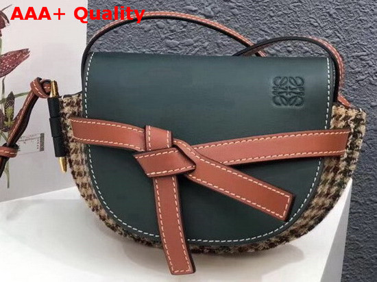 Loewe Mini Gate Bag Green Calf Leather and Tweed Replica