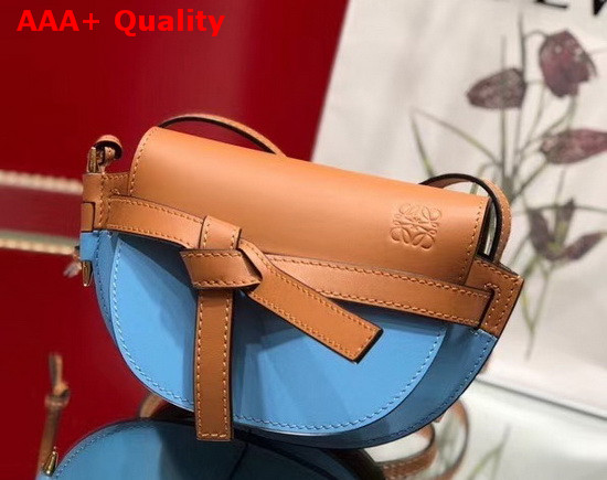 Loewe Mini Gate Bag in Smooth Calfskin Tan Medium Blue Replica