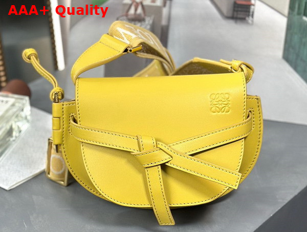 Loewe Mini Gate Dual Bag in Dark Yellow Soft Calfskin and Jacquard Replica