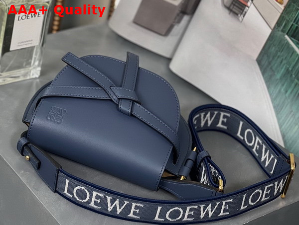 Loewe Mini Gate Dual Bag in Onyx Blue Soft Calfskin and Jacquard Replica