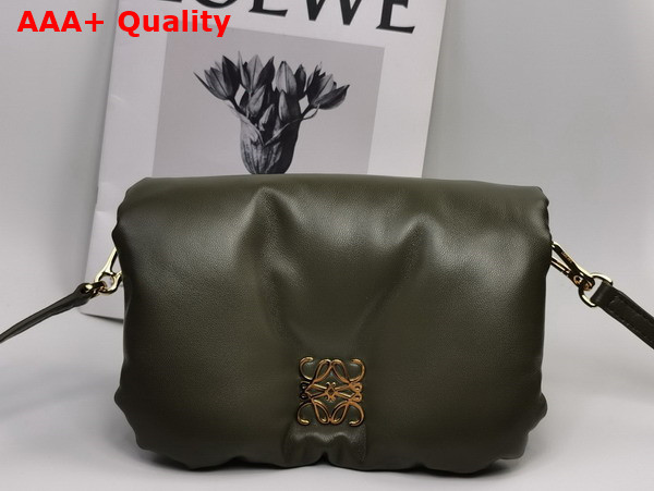 Loewe Mini Puffer Goya Bag in Dark Khaki Green Shiny Nappa Lambskin Replica