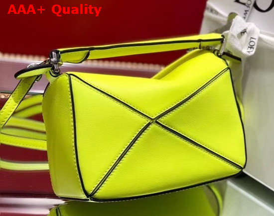 Loewe Mini Puzzle Bag in Classic Calfskin Neon Yellow Replica