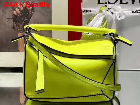 Loewe Mini Puzzle Bag in Classic Calfskin Neon Yellow Replica