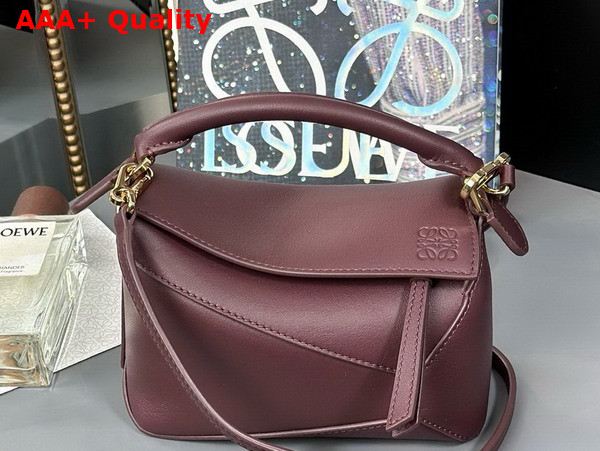 Loewe Mini Puzzle Edge Bag in Burgundy Classic Calfskin Replica