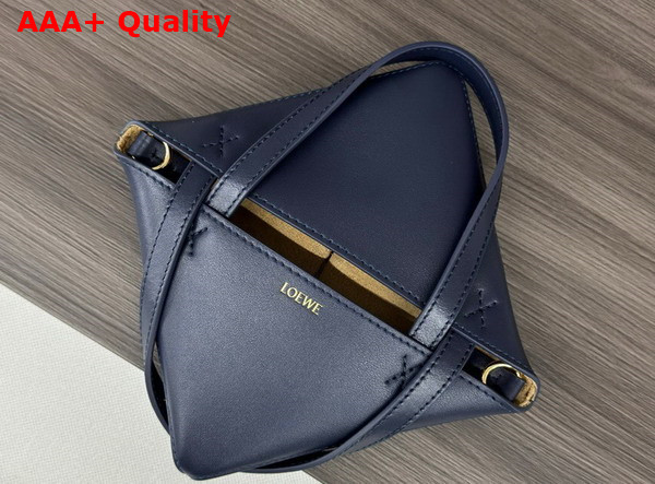 Loewe Mini Puzzle Fold Tote in Abyss Blue Shiny Calfskin Replica