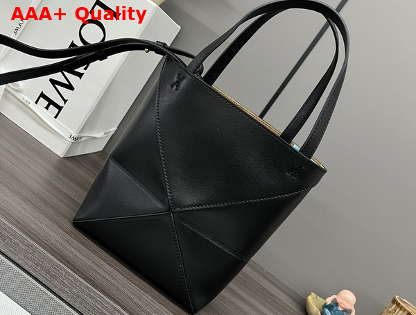 Loewe Mini Puzzle Fold Tote in Black Shiny Calfskin Replica