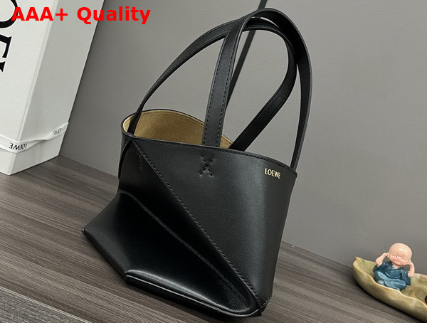 Loewe Mini Puzzle Fold Tote in Black Shiny Calfskin Replica