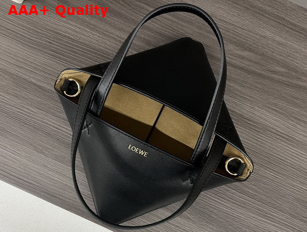 Loewe Mini Puzzle Fold Tote in Black Shiny Calfskin Replica