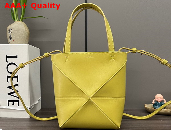 Loewe Mini Puzzle Fold Tote in Bright Ochre Shiny Calfskin Replica