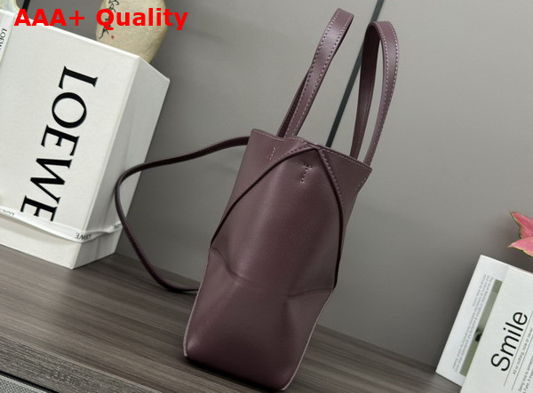 Loewe Mini Puzzle Fold Tote in Dark Burgundy Shiny Calfskin Replica