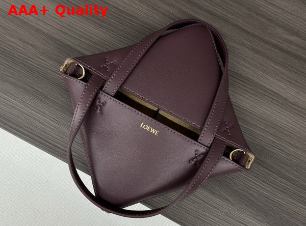 Loewe Mini Puzzle Fold Tote in Dark Burgundy Shiny Calfskin Replica