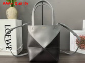 Loewe Mini Puzzle Fold Tote in Shiny Calfskin Pearl Grey Dark Grey Replica