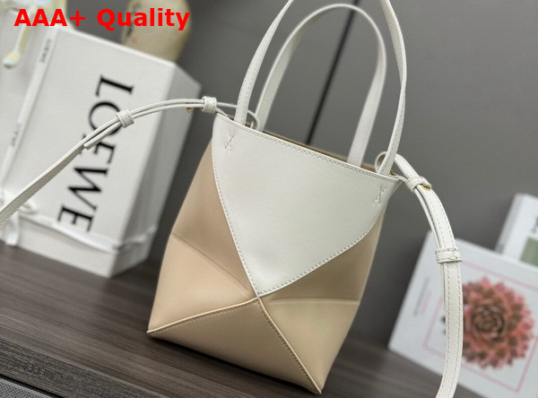 Loewe Mini Puzzle Fold Tote in Shiny Calfskin Soft White Paper Craft Replica