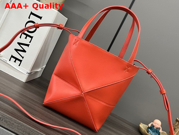 Loewe Mini Puzzle Fold Tote in Sunrise Orange Shiny Calfskin Replica