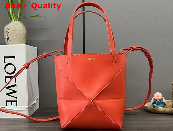 Loewe Mini Puzzle Fold Tote in Sunrise Orange Shiny Calfskin Replica