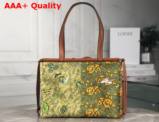 Loewe Paulas Cushion Tote Prints Green and Yellow Replica