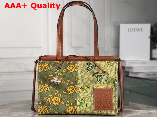 Loewe Paulas Cushion Tote Prints Green and Yellow Replica