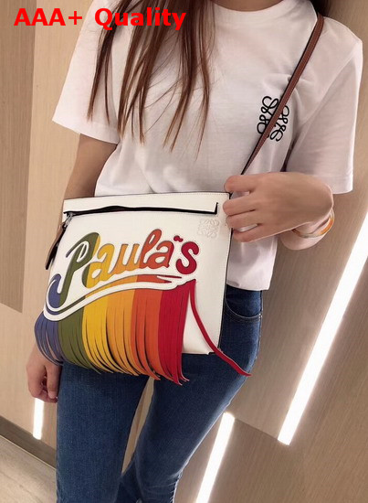 Loewe Paulas T Pouch Bag White Multicolor Replica