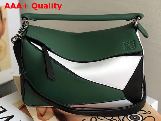 Loewe Puzzle Bag Green and White and Black Calfskin Replica