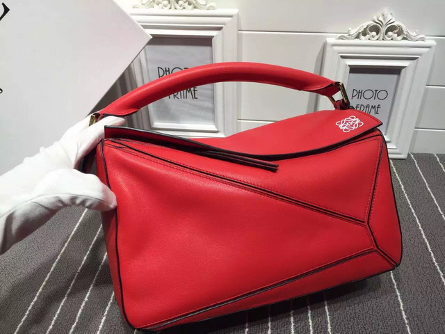 Loewe Puzzle Bag in Red Calf Leather with Embossed Anagram for Sale