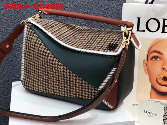 Loewe Puzzle Bag in Tweed and Calf Leather Green Replica