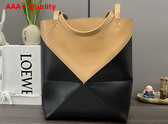 Loewe Puzzle Fold Tote in Shiny Calfskin Warm Desert and Black Replica