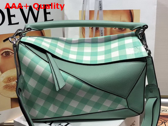 Loewe Puzzle Gingham Bag Sea Water Green Replica