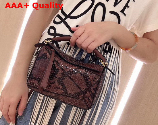 Loewe Puzzle Mini Bag in Brown Python Replica