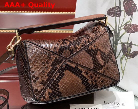 Loewe Puzzle Mini Bag in Brown Python Replica