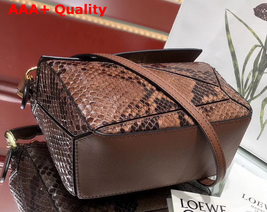 Loewe Puzzle Mini Bag in Brown Python Replica