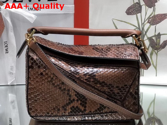 Loewe Puzzle Mini Bag in Brown Python Replica