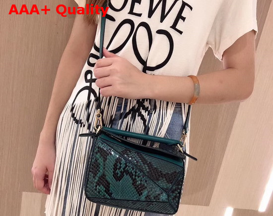 Loewe Puzzle Mini Bag in Green Python Replica