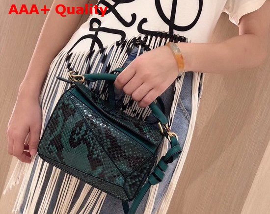 Loewe Puzzle Mini Bag in Green Python Replica