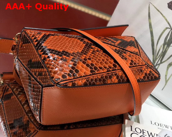 Loewe Puzzle Mini Bag in Orange Python Replica