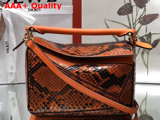 Loewe Puzzle Mini Bag in Orange Python Replica