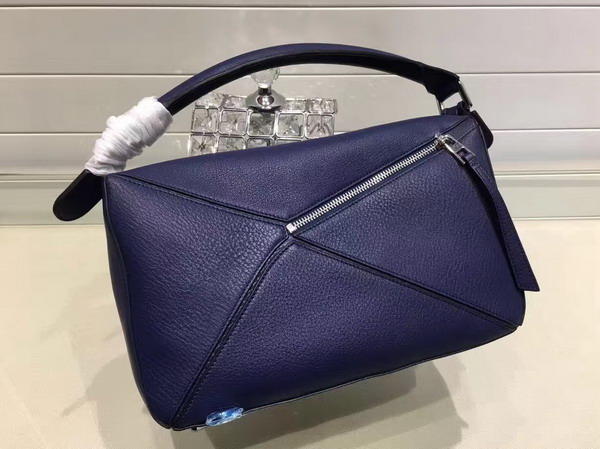 Loewe Puzzle Shoulder Bag in Navy Blue Calf Leather with Embossed Anagram For Sale