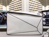 Loewe Puzzle Shoulder Bag in White Calfskin with Embossed Anagram For Sale