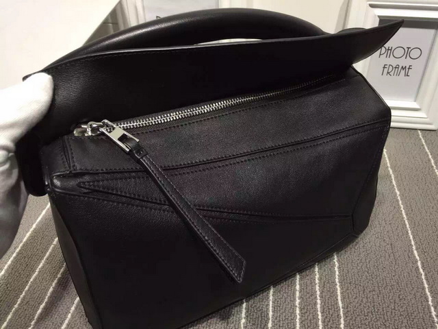 Loewe Puzzle Shoulder in Black Calf Leather with Embossed Anagram for Sale