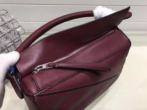 Loewe Puzzle Shoulder in Burgundy Calf Leather with Embossed Anagram for Sale