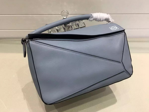 Loewe Puzzle Shoulder in Light Blue Calf Leather with Embossed Anagram for Sale