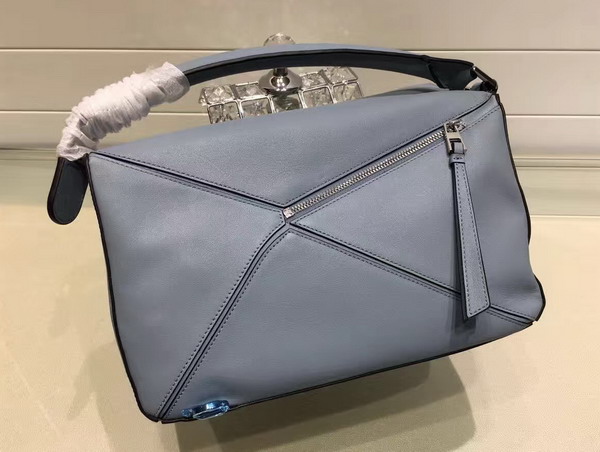 Loewe Puzzle Shoulder in Light Blue Calf Leather with Embossed Anagram for Sale