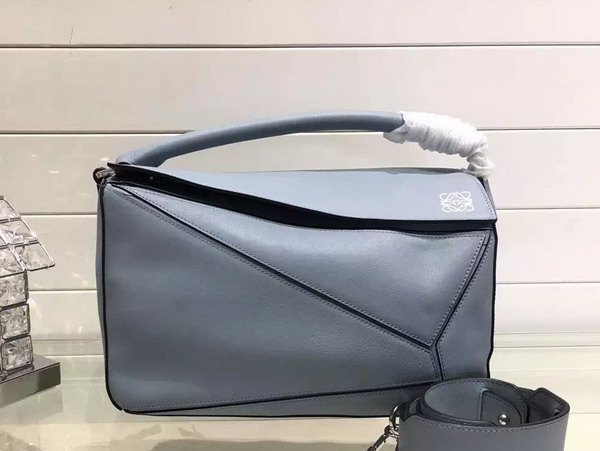 Loewe Puzzle Shoulder in Light Blue Calf Leather with Embossed Anagram for Sale