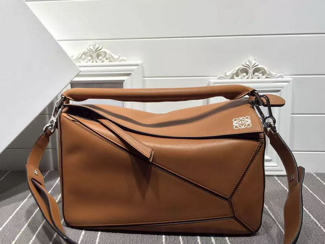 Loewe Puzzle Shoulder in Tan Calf Leather with Embossed Anagram for Sale