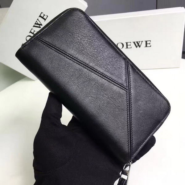 Loewe Puzzle Zip Around Wallet Black Calf Leather For Sale