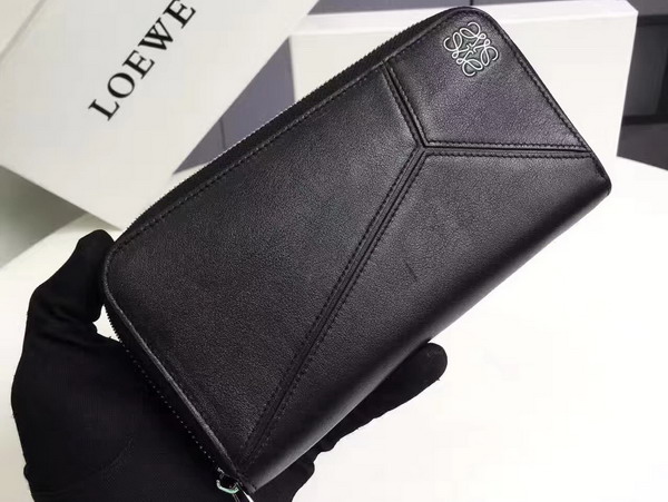 Loewe Puzzle Zip Around Wallet Black Calf Leather For Sale