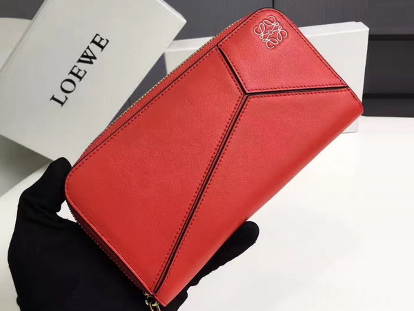 Loewe Puzzle Zip Around Wallet Coral Calf Leather For Sale