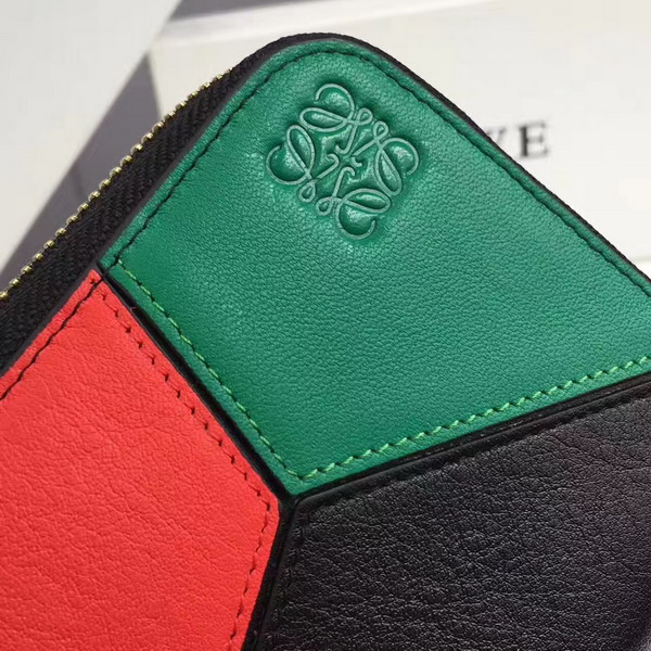 Loewe Puzzle Zip Around Wallet Coral Green Black Calf Leather For Sale