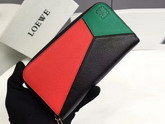 Loewe Puzzle Zip Around Wallet Coral Green Black Calf Leather For Sale